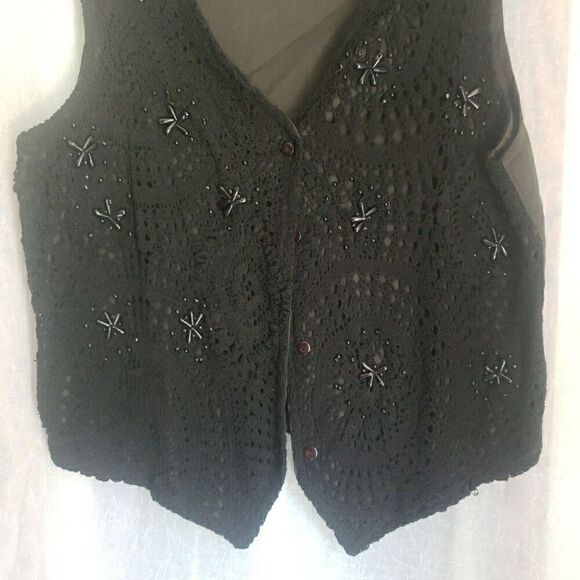 Vintage ime in Vest Black Embroidered Whimsigoth Dark Academia Emo Punk Size M - Picture 6 of 9
